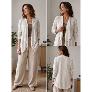 Lee Women's XL Cardigan Ivory Confetti Speckled Drape Lightweight Sweater